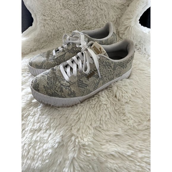 PUMA CARINA SNAKE LUX  WHISPER‎ WHITE LEATHER  LADIES SZ (8.5) EUC - Picture 1 of 9